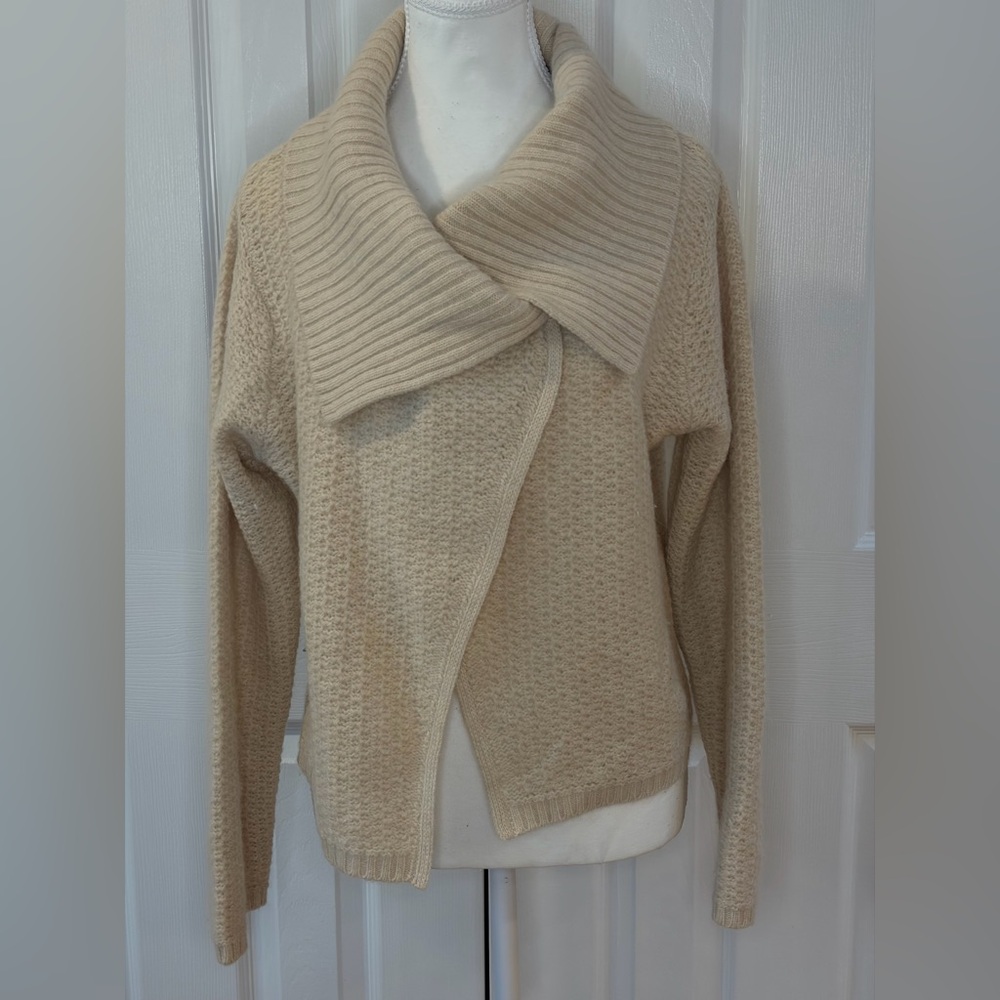 True Character Oatmeal Wool/Angora Blend Open Front Cropped Cardigan Size L